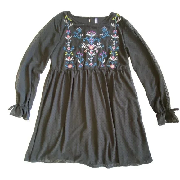 Xhilaration Black Swiss Dot Embroidered Babydoll Mini Dress M - Picture 6 of 14